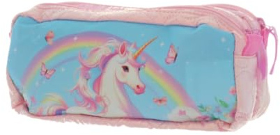 mybagstory | Trousse Licorne | 2 Compartiments | Rose 8x10x25cm | Trousse scolaire arc en ciel féerique offrant un grand espace pour ranger facilement le matériel des jeunes écolières.