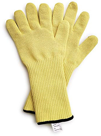 1 par stickade Aramidgarn långa/kort handledsskydd värmebeständiga handskar – håller brinnande varma rätter/ugn/varma formar – värmebeständiga arbetshandskar (medium, lång handled)