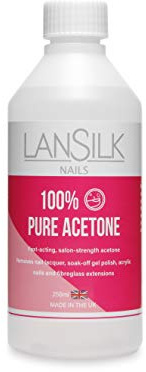 LanSilk, 100% Pure Acetone 250 ml Salon Strength Nail Polish Remover For Nail Lacquer SoakOff Gel Polish Acrylic Nails And Fibreglass Extensions Made In The UK