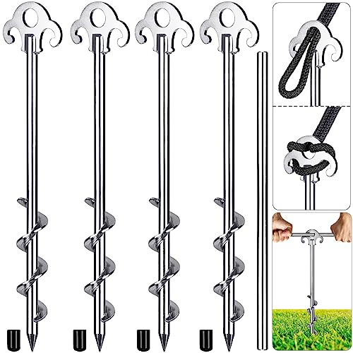 SELEWARE 4 pezzi picchetti da terra per trampolino da esterno - Picchetti da tenda resistenti in acciaio inossidabile Picchetti da tenda resistenti per altalene, escursioni, trampolini, tende, capanni
