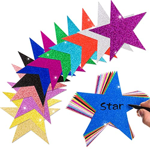 120 Pcs Glitter Star Cutouts Paper Star Confetti Cutout Assorted Color Glitter Stars Cutouts 6 Inch Large Glitters Stars Decoration for Christmas Classroom Bulletin Board Wall Party Supplies,12 Colors
