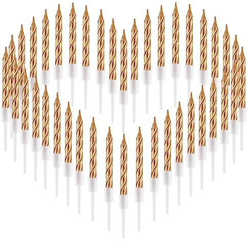 FIHODONE 40 Stücke Geburtstagskerzen, Spiral Kerzen Geburtstag für Torte，Kerzen Deko Geburtstag Mädchen Junge, Geburtstagsdeko Hochzeit Party Kuchen Dekorationen (Champagner Gold)