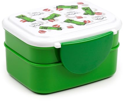 Puckator Bento Lunch Box with Cutlery and Clip Closure - Creeper and TNT - Minecraft