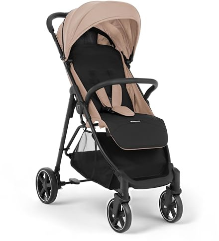 KikkaBoo ALEXA Passeggino Leggero dalla nascita fino a 22 kg, Pieghevole con una mano, Schienale reclinabile, Ruote con sospensioni, Poggiapiedi regolabile, Cintura di sicurezza a 5 punti, Beige