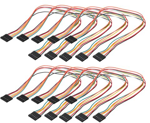 QUARKZMAN Fil de Connexion de Carte de Prototypage Femelle à Femelle 6 Broches, Pas de 2,54 mm, Câble Ruban à Une Rangée de 30 cm de Long, Lot de 10, Multicolore