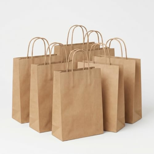 Venuscello® 20 x Twisted Handle Brown Paper Carrier Bag 18 x 19.2+ 5.6 Kraft Recyclable Strong Eco-Friendly Sustainable For Cafe Bakery Market Supplies Retail Groceries Shopping Takeaway Catering