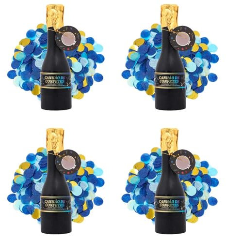 Tradineur - Pack de 4 cañones de confeti de aire comprimido, popper, cracker de confetti, cumpleaños, bodas, fiestas, celebraciones (Botella champán - 16 cm)