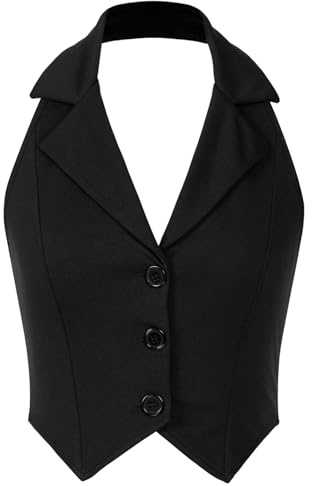 Oyolan Gilet Tailleur sans Manches Femme Col V Dos Nu Halter Neck Top Gilet de Costume S-XXL Noir XL