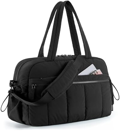 BAGSMART Womens Gym Bag 24L Travel Bag for Weekend Overnight with Wet Pocket, Underseat Cabin Bag for EasyJet, Carry on for Ryanair & Trolley Sleeve, Ultra Lightweight, Black