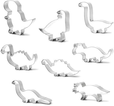 SSKHE 8 cortadores de galletas de dinosaurio, divertidos cortadores de galletas de dinosaurio para niños, varios trex, brontosaurio, spinosaurus, brachiosaurus, triceratops, huella de cabeza de