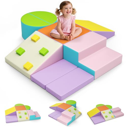 CUPCHID Blocchi da costruzione in schiuma per bambini,grandi blocchi da costruzione in schiuma giganti per bambini,giocattoli educativi prescolari per gattonare e arrampicarsi (Macaron-6)