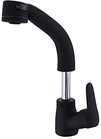 WACEH Faucet Kitchen Sink Taps Faucet Spiral Spring Kitchen Sink Mixer Tap Low Pressure Basin Mixer Tap with Dish Rinser Matte Black Chrome water-tap