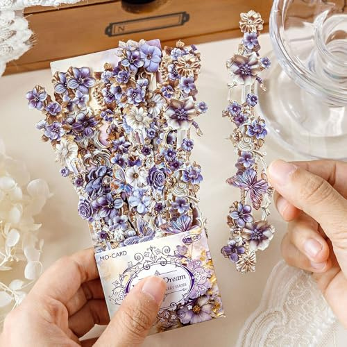 60pcs Vintage Blume Sticker Aesthetic Scrapbook Zubehör Geprägte Blumen Aufkleber für Scrapbooking Journaling Scrapbook Stickers Flower Bastelpapier für Diy Fotoalbum Junk Journal Decoupage Papier