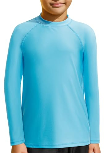 MASOCIO Tee Shirt Anti UV Enfant Garcon Manches Longues Tshirt Protection Solaire UPF 50+ Maillot de Bain T Shirt Garçon de Natation Plage Piscine Séchage Rapide 7-8 Ans Bleu