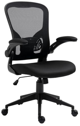 OFFICER PRODUCTS Bürostuhl Chios mit Verstellbaren Armlehnen/Ergonomischer Schreibtischstuhl mit Netzbespannung/Lordosenstütze / 360° Drehstuhl, Schwarz/Office Chair