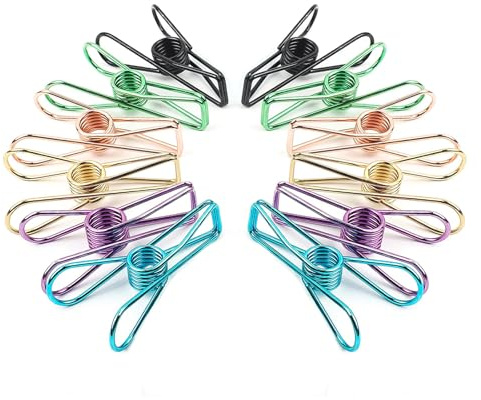 VelvetGlow Clips à Sacs en Métal, Clips 5 cm pour Chips et Autres Aliments, Papier, Vêtements, 12 Pièces