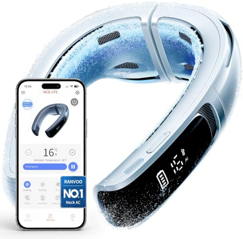 RANVOO AICE LITE MAX 2026 Aire Acondicionado de Cuello con IA, Enfriamiento Real Rápido, Ventilador de Cuello Recargable 6000mAh, Flujo de Aire 720°, Regalo de Verano para Mamá, Blanco Ártico