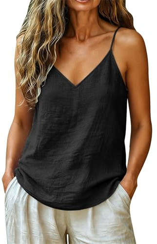 Canotta da Donna in Lino alla Moda Senza Maniche e Senza Spalline Camicette Tank Top Estiva Leggero Camicia Tunica Blusa Casual Maglietta Tops Estivo Elegante Canottiera Basic Solido Tank Shirt
