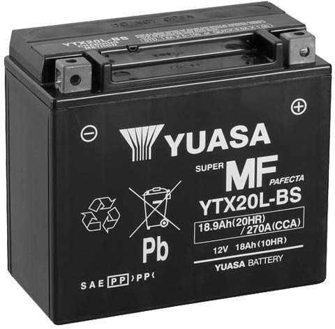 Batteri YUASA YTX20L-BS, 12V/18AH (mått: 175 x 87 x 155) för Harley Davidson FLSTC 1584 Heritage Softail Classic årsmodell 2007