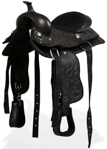 vidaXL Westernsadel träns&halsband äkta läder 12 svart