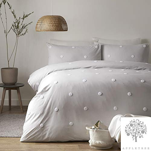 Appletree Single Duvet Cover Set – White with Silver Polka Dots – 100% Cotton Bedding – 140 x 200cm – Includes 1 Pillowcase – Soft, Breathable Spotty Bed Linen