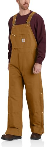 Carhartt Men's Loose Fit Firm Duck Insulated Bib Overall, Brown, Medium
