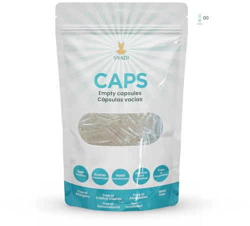 Snadi - 1000 Tomma Gelatinkapslar | Storlek 00 | Transparenta | Farmaceutisk Kvalitet | Biologiskt Nedbrytbar Förpackning | Idealiska för Vitaminer och Kosttillskott | Luktfria och Smaklösa