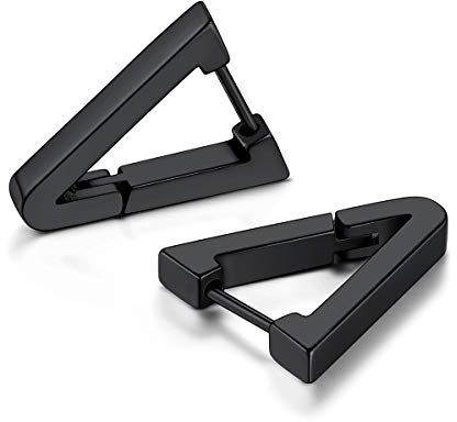 FOCALOOK Herren Ohrringe schwarz Edelstahl umgekehrte Dreieck Huggie Creolen Ohrstecker Ohr Piercing Punk Stil Modeschmuck Accessoire für Jungen Mädchen