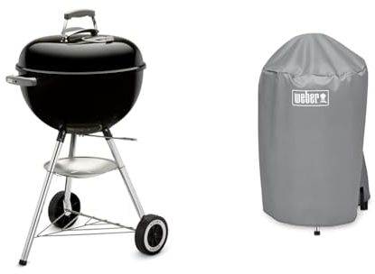 Weber 1241304 Holzkohlegrill Classic Kettle, 47 cm Durchmesser, schwarz + Grill-Abdeckhaube Holzkohlegrills mit einem Durchmesser von 47cm, grau