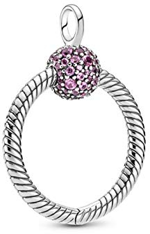 PANDORA Colours Moments Kleiner Rosafarbener Pavé O Kettenanhänger aus Sterling Silber mit Kristallen/Größe 2,9cm
