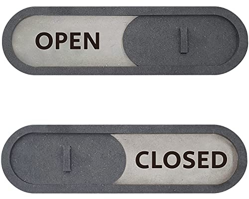 Open Closed Sliding Sign (Grey) - Privacy Slide Door Indicator with Clear Bold Text - Open Closed Sign for Business Storefront Window, Office, Store, Private Studio and Clinics