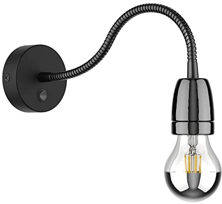 ledscom.de Applique POZ, col de cygne, interrupteur, porcelaine, acier, noir brillant, ampoule LED E27 incluse, 399lm, 4,3W, blanc chaud