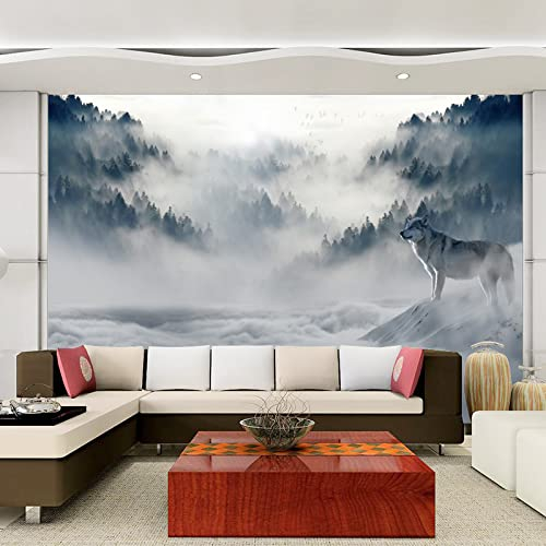 Benutzerdefinierte 3D-Tapete Moderne Einfache Nebel Wald Wolf Tier Fototapeten Wohnzimmer Schlafzimmer Tapeten Für Wände 3 D 430Cm(W)×300Cm(H)