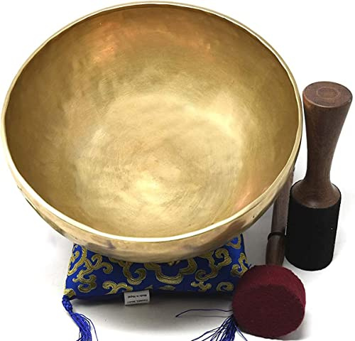 Cuenco tibetano grande 25,4 cm, martillado a mano, ideal para meditación, yoga, baño de sonido, atención plena, relajación, cojín, mazo de madera y baqueta incluidos