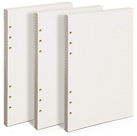 PALUDO 3 Packungen A5 Kariert Nachfüllpapier, 135 Blätter, 6 Löcher, Cremefarbenes, Liniertes Notizpapier für Filofax A5 Notizbuch, Ringbücher, Skizzen