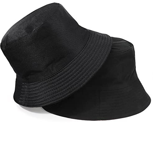 TAGVO 100 % bomull fiskarhatt dam fiskarhatt vändbar hink UV-hatt vikbar solhatt sommarhatt hinkhatt, Svart Beige, En Storlek