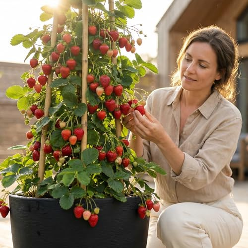 Fresa trepadora - Arbusto de fresas (5 plantas blancas) - Ideal para balcones, terrazas, pequeños jardines - Apto para macetas y terreno abierto