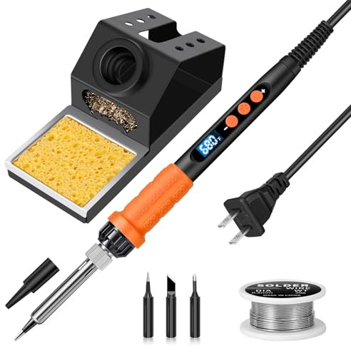 Lötkolben Set, 100W Hochleistungs-Lötkolben, Schnellaufheizung, Digitale Temperaturanzeige & Präzise Regelung 180℃-500℃, Tragbares Lötkit mit Schutzkappe & Automatischer Schlafmodus