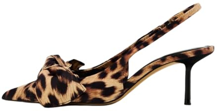 Women's Leopard Slingback Pumps Bow Knot Closed Pointy Toe Kitten Heels for Women Animal Print Backless Slip On Slingback Sandals Dress Party Shoes, Leopard, 7.5 UK