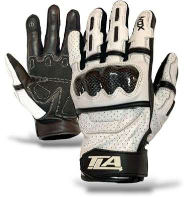 TLA NOX Gants moto en cuir avec protections homologué CE,poignet court,2XS-5XL hommes et femmes.Gant moto,scooter,cafè racer,tactiles, mi-saison, respirants, haute protection contre les chocs.Bianco_M