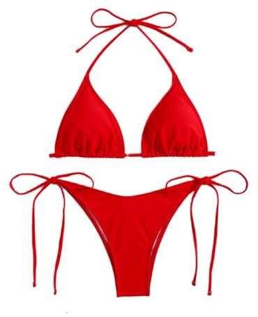 Bikini de Dos Piezas con Tirantes, Triangular, Rojo