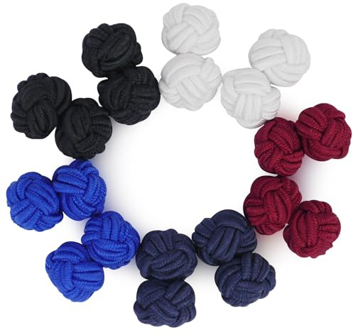 HONEY BEAR 5 Paia Seta Tessuto Nodo Gemelli Set per Uomo Donna Camicia Abito Accessori Decorazione (Blu Reale Rosso Nero senza scatola)