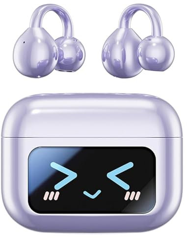M100 Écouteurs intra-auriculaires à clip Bluetooth intelligents avec écran tactile, écouteurs ouverts 5.4 Bluetooth, réduction active du bruit sans fil, casque à clipser pour le sport (violet)