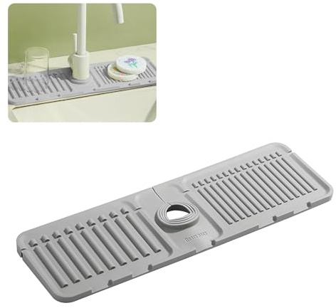 Faucet Mat for Kitchen Sink – Adjustable Silicone Sink Splash Guard with Fast Drying Properties , Perfect for Bathroom, Laundry & Bar – Durable Kitchen Sink Accessories Gray