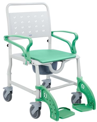 Soaids 4-in-1 Shower Commode Chair with Wheels for Elderly & Disabled Adults, Padded Rolling Toilet Chair, Bedside Commode, Transport Wheelchair with Locking Caster for Bathroom, Home Care (Green)
