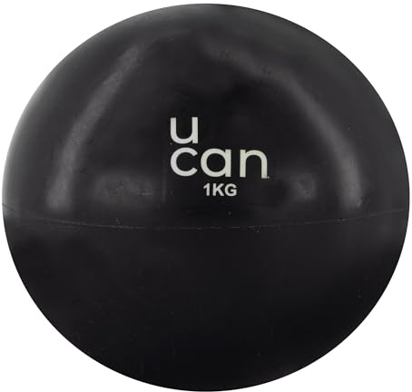 U can Pelota de Pilates y Yoga con Peso, 1KG, Negra, PVC de Alta Calidad, para Entrenamiento Funcional, Fortalecimiento Muscular y Rehabilitación Física (Negro, 1 Kg)