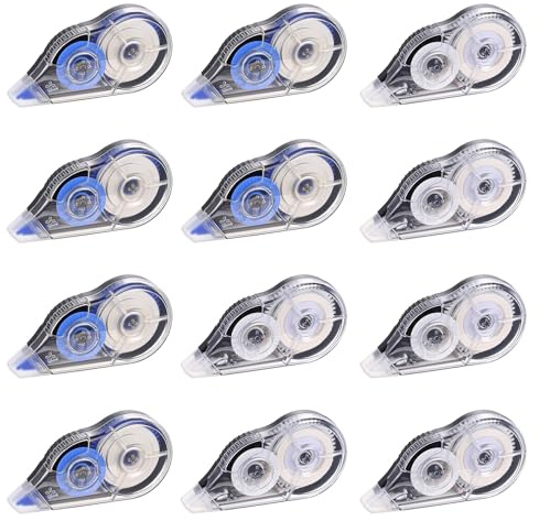 AIOUHMYM 12 Pcs Correction Tapes, Pocket Correction Tape Roller Mouse, 12m x 5mm Aesthetic Easy Correct Corrections Tape Roll On for School Office Home(6 Black, 6 White)