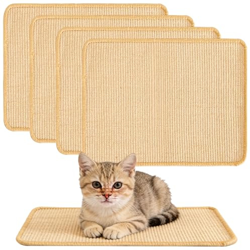 GBKDQQ Lot de 4 tapis griffoirs en sisal pour lapins - 30 x 40 cm - Tapis en chanvre naturel pour rongeurs tels que les cochons d'Inde et les chinchillas - Tapis pour griffoir, espace de couchage et