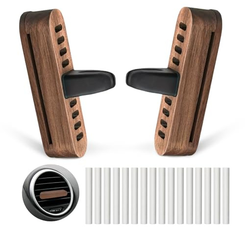 2 Pezzi Diffusore Auto in Legno Diffusore Auto per Oli Essenziali Clip Profumo Auto Interno con 16 Pezzi di Ricariche Diffusore Auto in Legno Profumatore Auto Compatto Portatile per Più Divertimento e