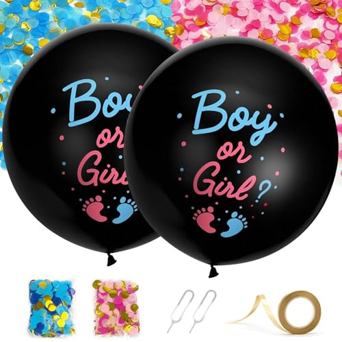Set Palloncino Gender Reveal, Boy Or Girl Palloncini in Lattice 36 Pollici con Coriandoli Rosa e Blu, Nastro Dorato & Pennarelli, Gender Reveal Party Decorations per Baby Shower